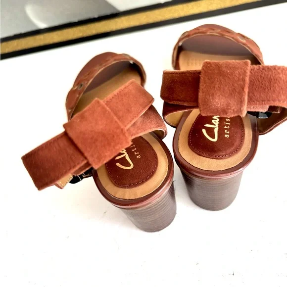 Like new Clarks Brown Ankle Strap Block Heel Sandals - Picture 7 of 11